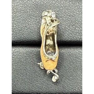 Vintage Sterling Silver Enamel Ballet Shoe Brooch Pin 8 Grams J26